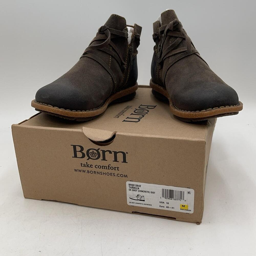 Born Boots Womens Gray Leather Ankle Bootie Zip Tarkiln Distressed New Sz 10